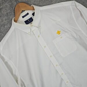 Bill Blass Men's White Button Down Shirt Size 2XL Cotton/Poly Fleur De Lis STAIN